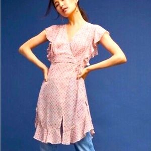 Anthropologie Feather & Bone Pink Wrap Dress